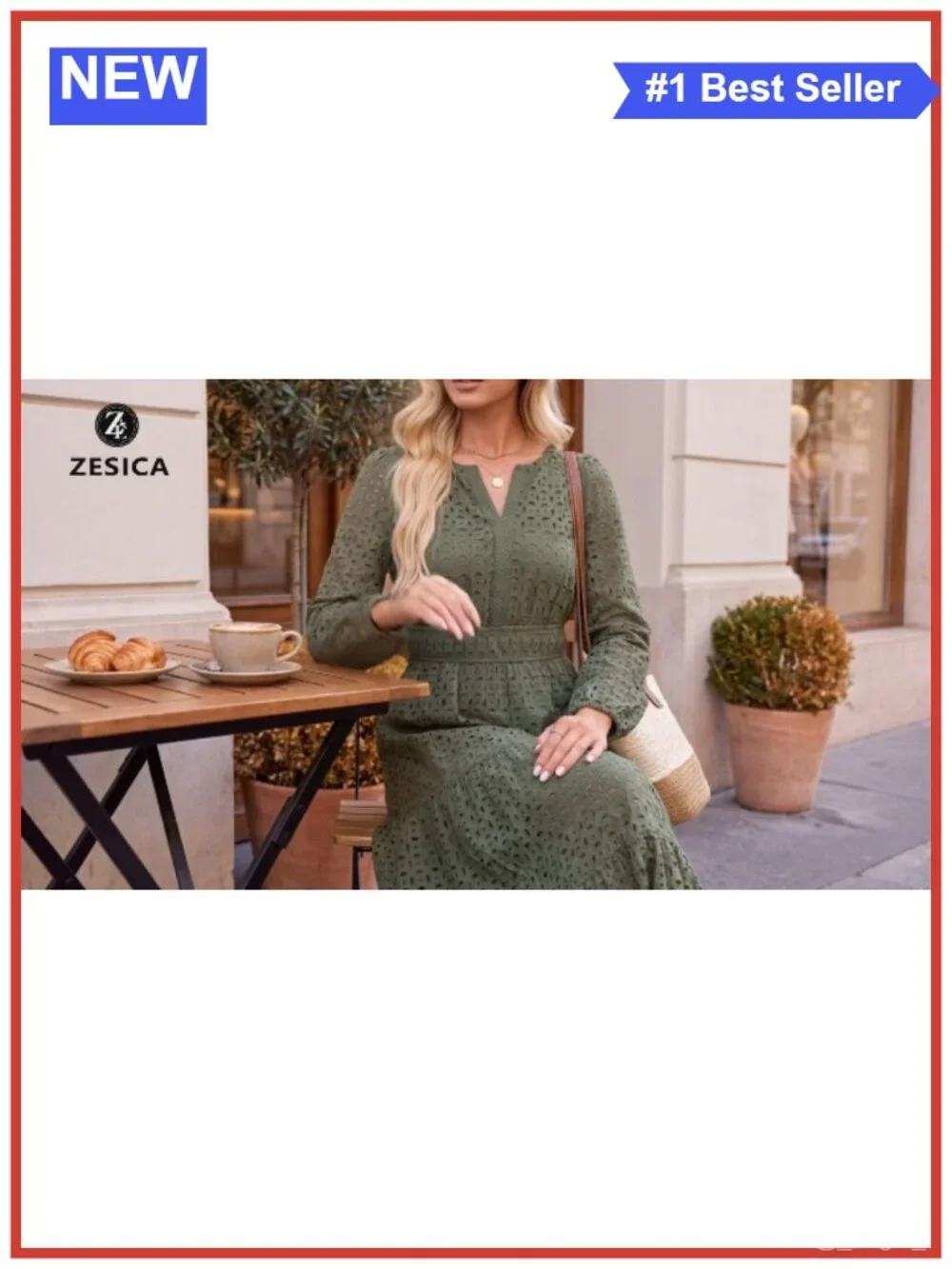 Long Sleeve Eyelet Maxi Dress V-Neck A-Line Flowy Swing Dress